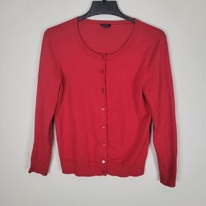 Talbots Pima Cotton Red Cardigan Button Medium Petite Scoop Neck Romantic